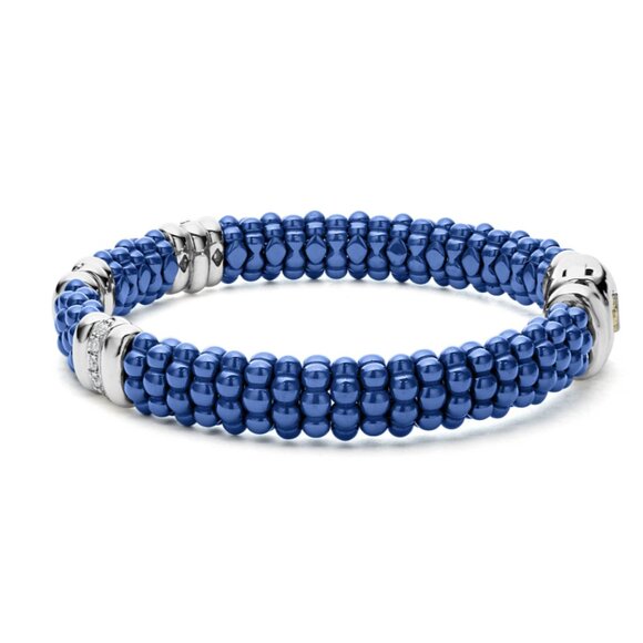 Ultramarine Three Station Ceramic Diamond Bracelet | 9mm from Lagos Size 6 - Picture 3 of 10